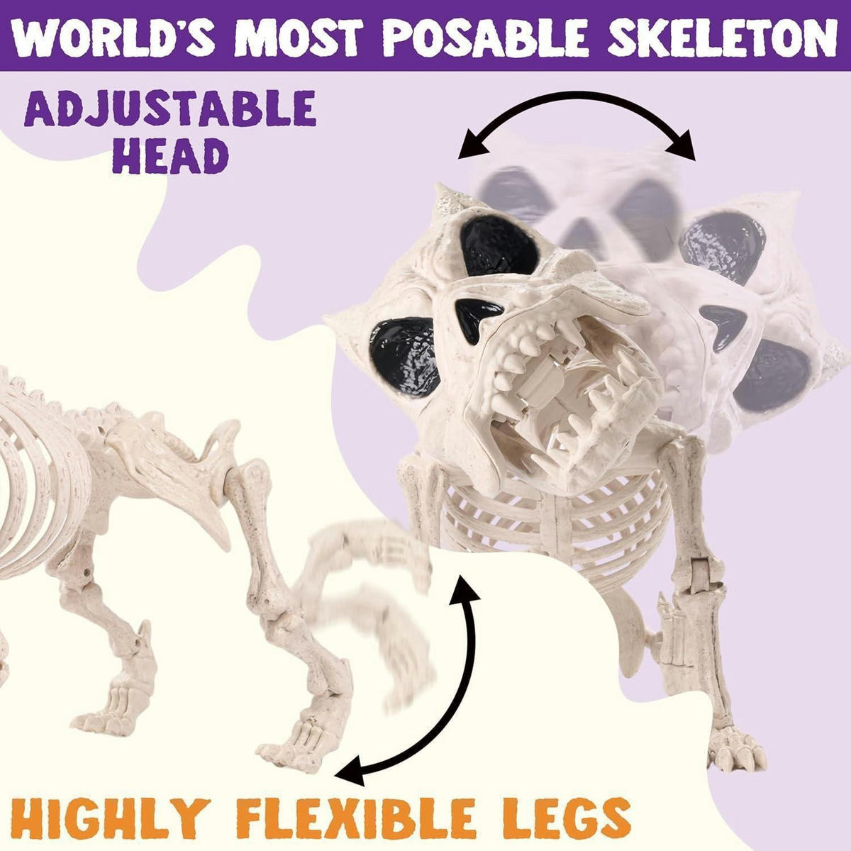 SKELETT Hund 2-teiliges Set 30,5 cm Halloween Dekoration bewegliche Gelenke Kunststoff Allwetter - Weiß, Kunststoff (28/18.5/32.5cm)