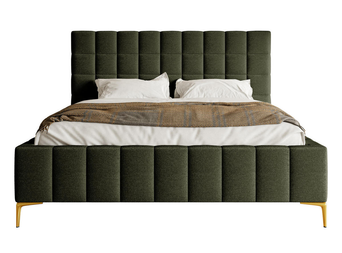 POLSTERBETT Szejlo Olivgrün Chenille 140 cm - Goldfarben/Olivgrün, Textil/Metall (140/200cm) - Selsey