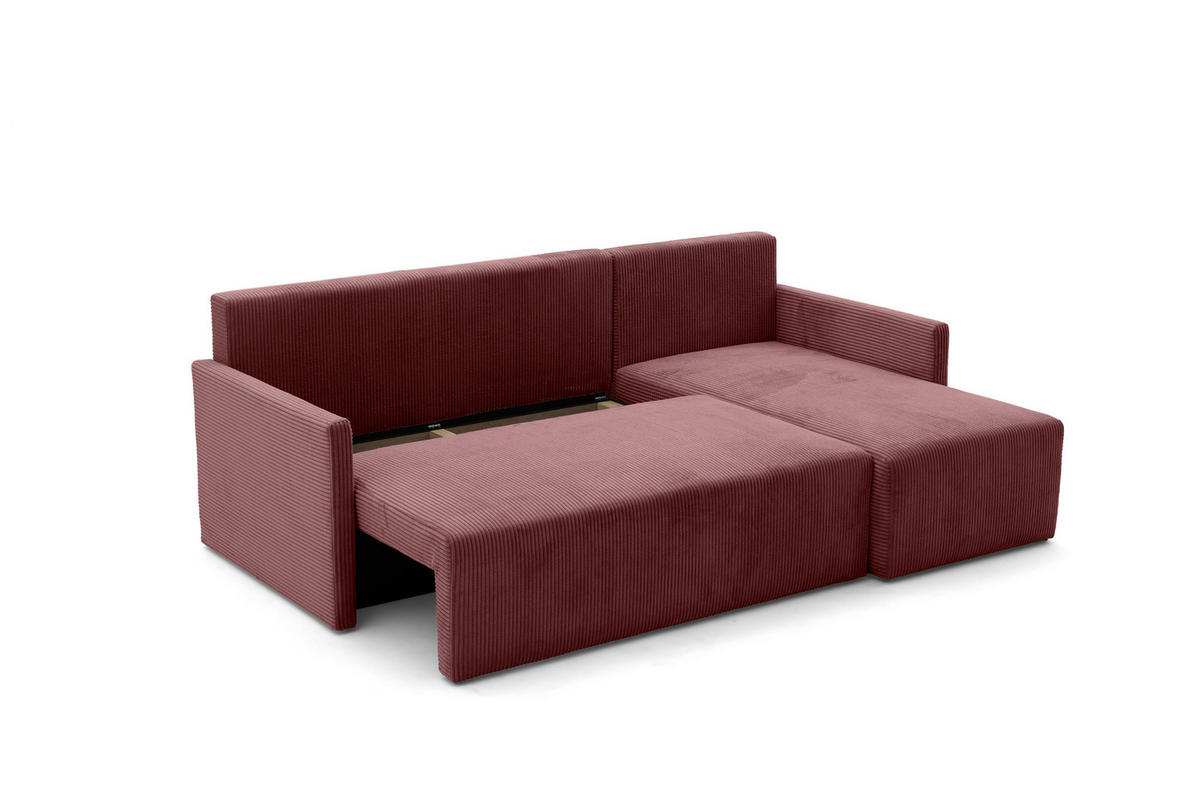 ECKSOFA GARDA L Links mit Schlaffunktion 132x198 Cord Rosa - Pink/Schwarz, Holz/Kunststoff (209/145cm) - NACANAPA