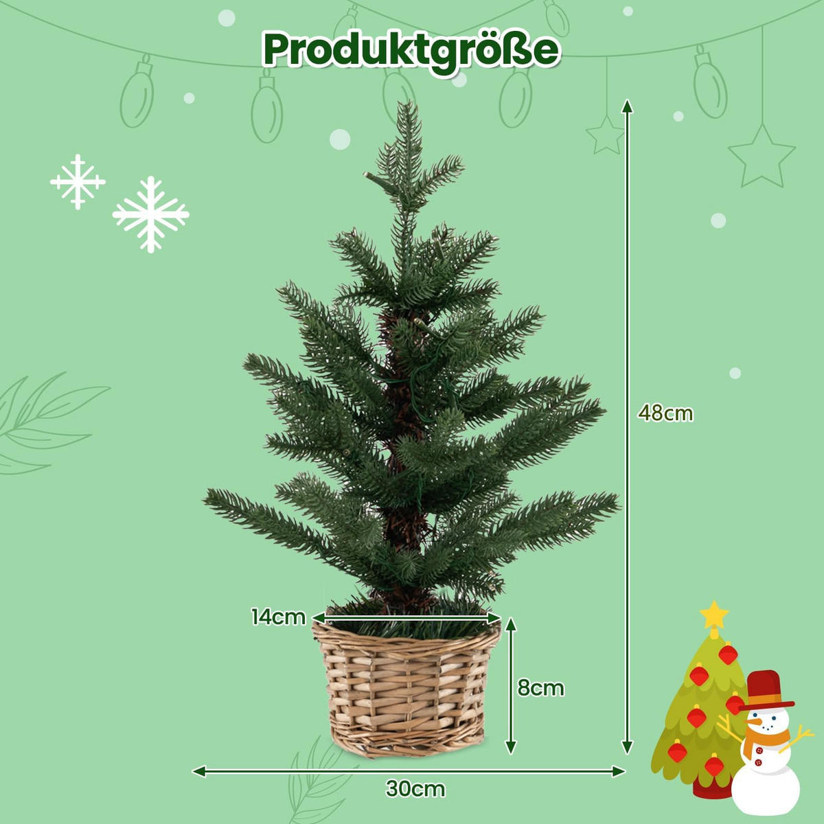WEIHNACHTSBAUM beleuchteter Mini Tisch Tannenbaum 48 cm grün - Grün, Kunststoff (48cm) - COSTWAY