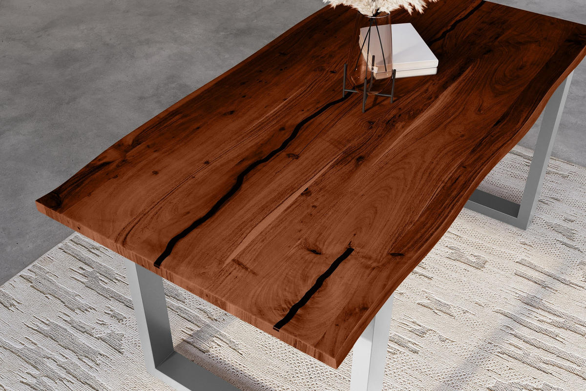 ESSTISCH POLLY - Silberfarben/Braun, Holz (80/120/77cm) - SAM