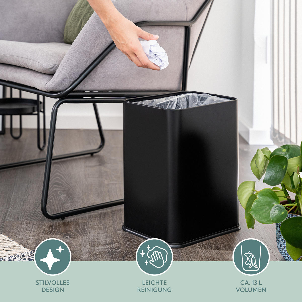 PAPIERKORB Vol. 13 L, offen schwarz - Schwarz, Metall (29/36.5/23cm) - bremermann