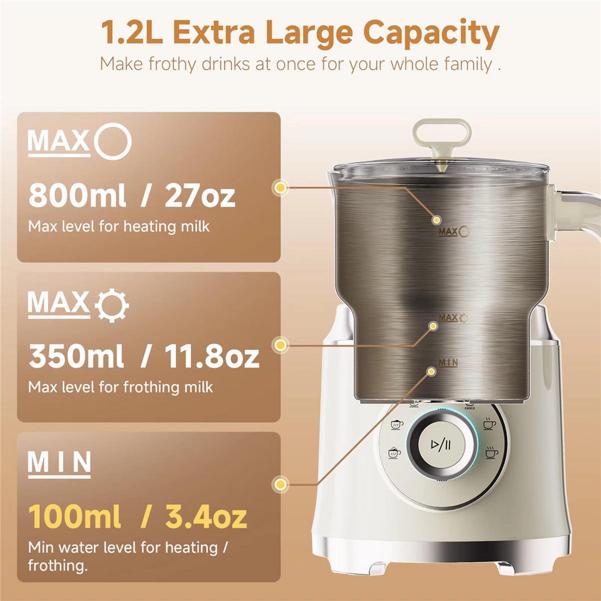 MILCHSCHÄUMER 7IN1 Elektrisch Heiß Kalt Kaffee Heiße Schokolade - Beige, Metall - Bextcok