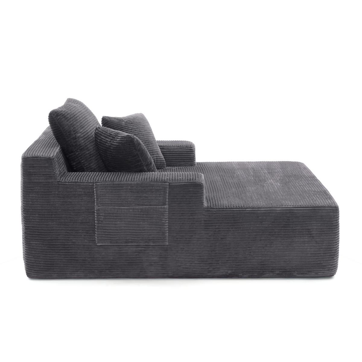 SOFAELEMENT 150/110/70 cm Dunkelgrau Cord mit 2 Staufächer - Dunkelgrau, Textil (70/150/110cm) - Oxeza