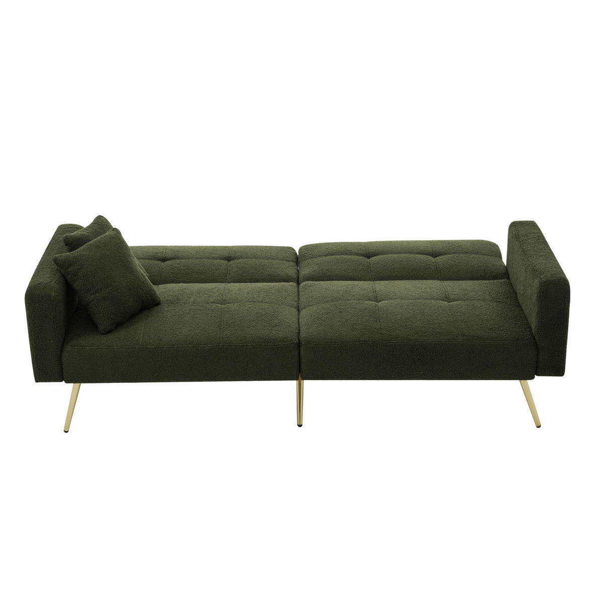 ROZKLADACIA pohovka 175/64/72 cm starozelená s polohovateľným operadlom a bočnými vreckami z látky sherpa - zelená, plast (175/72/64cm) - OKWISH