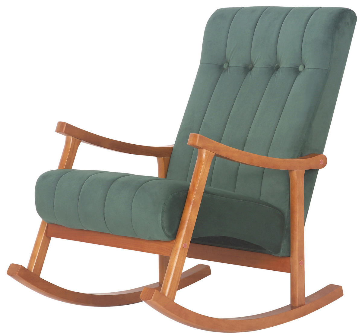 SCHAUKELSTUHL Sarti Samt, Gestell Kautschukholz Walnuss Walnuss/Grün - Walnussfarben/Grün, Holz/Textil (62/98/92cm) - TPFLiving