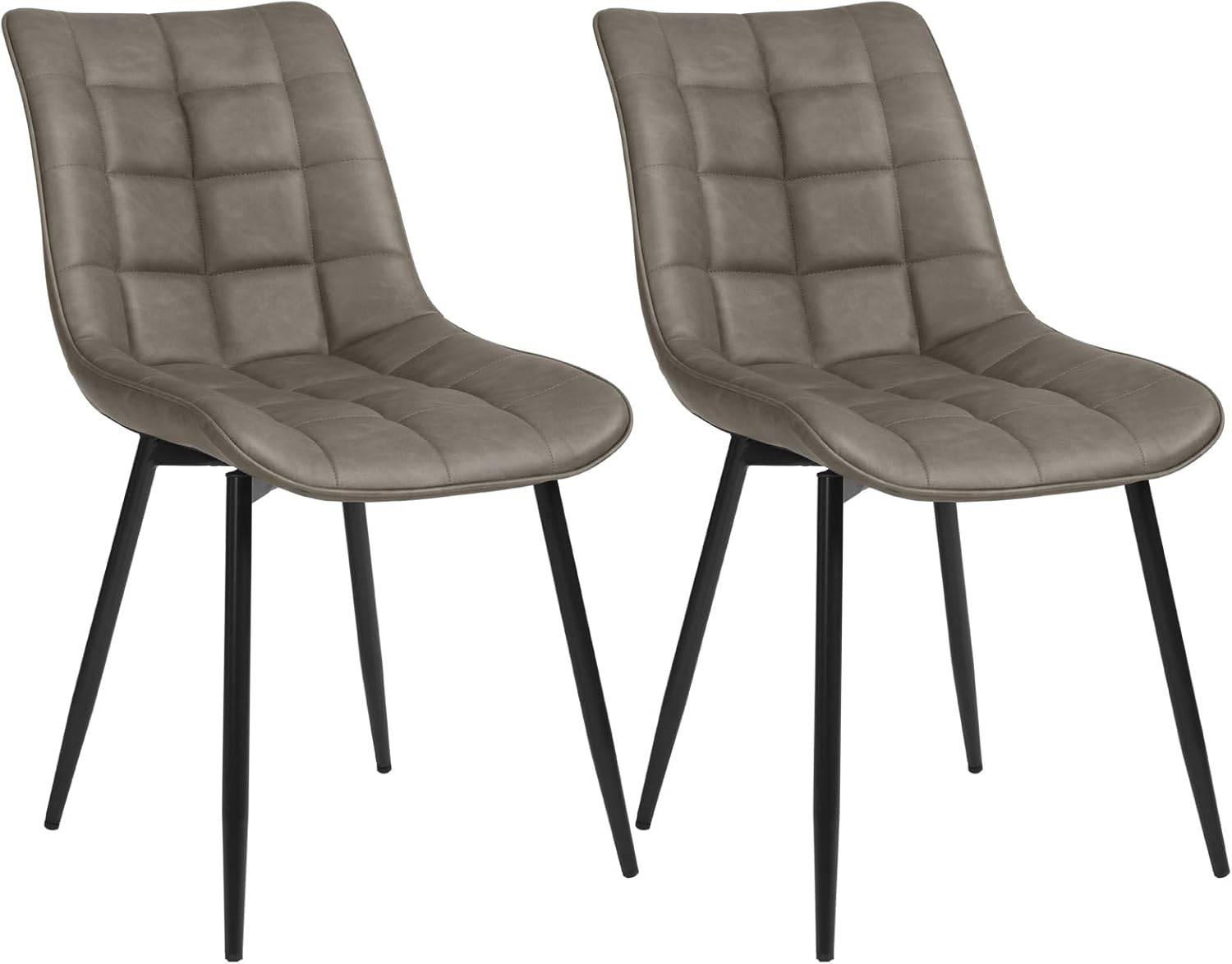 ESSZIMMERSTUHL 2er Set, Sitzfläche aus Kunstleder - Dunkelgrau/Schwarz, Metall (46.5/85.5/46cm) - Woltu