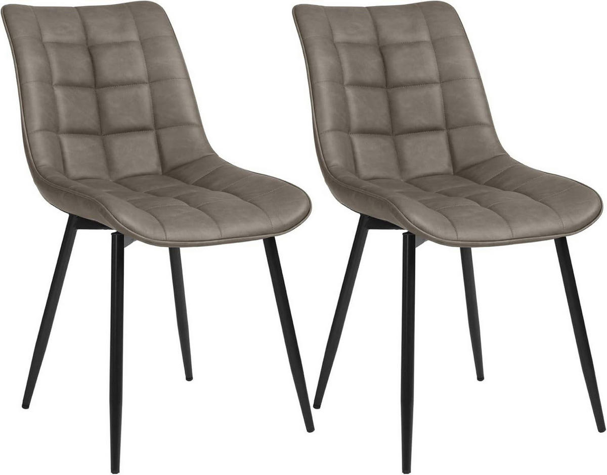 ESSZIMMERSTUHL 2er Set, Sitzfläche aus Kunstleder - Dunkelgrau/Schwarz, Metall (46.5/85.5/46cm) - Woltu