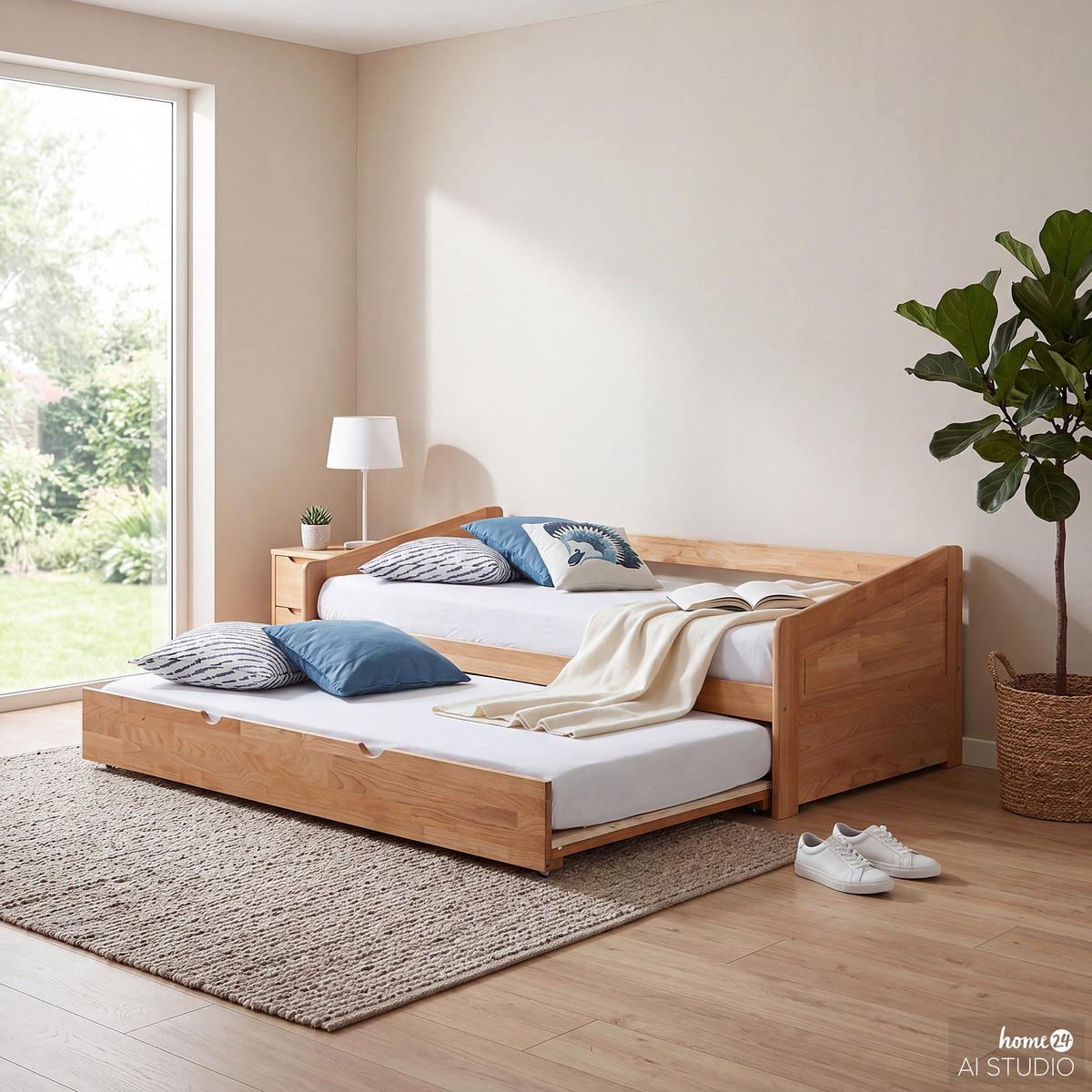 MASSIVHOLZ-FUNKTIONSBETT mit zusätzlicher Liegefläche - Kernbuche massiv - Kernbuche, Holz (90/200cm) - home24