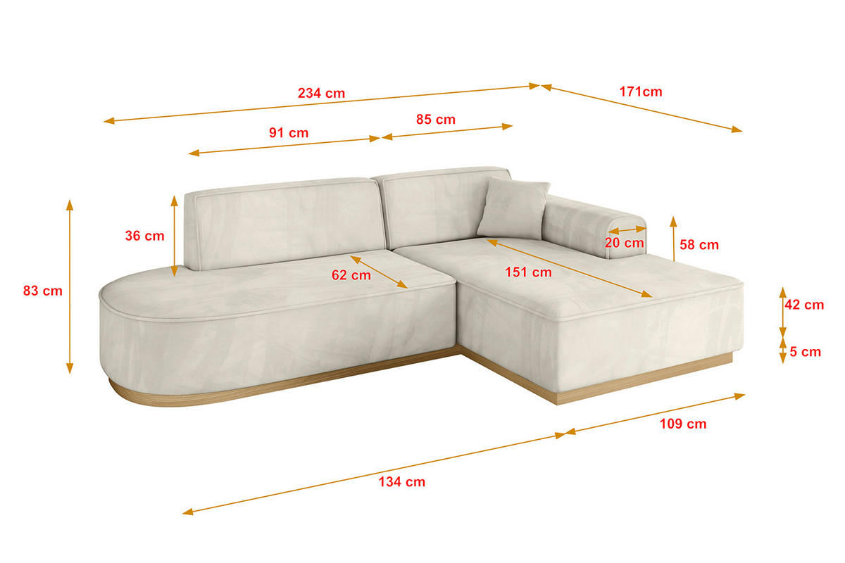 ECKSOFA Ottomane Rechts IREA-L1-v2 - 234x171x83 cm Dunkelgrau - Ecru, Holzwerkstoff/Textil (171/234cm) - ALTDECOR