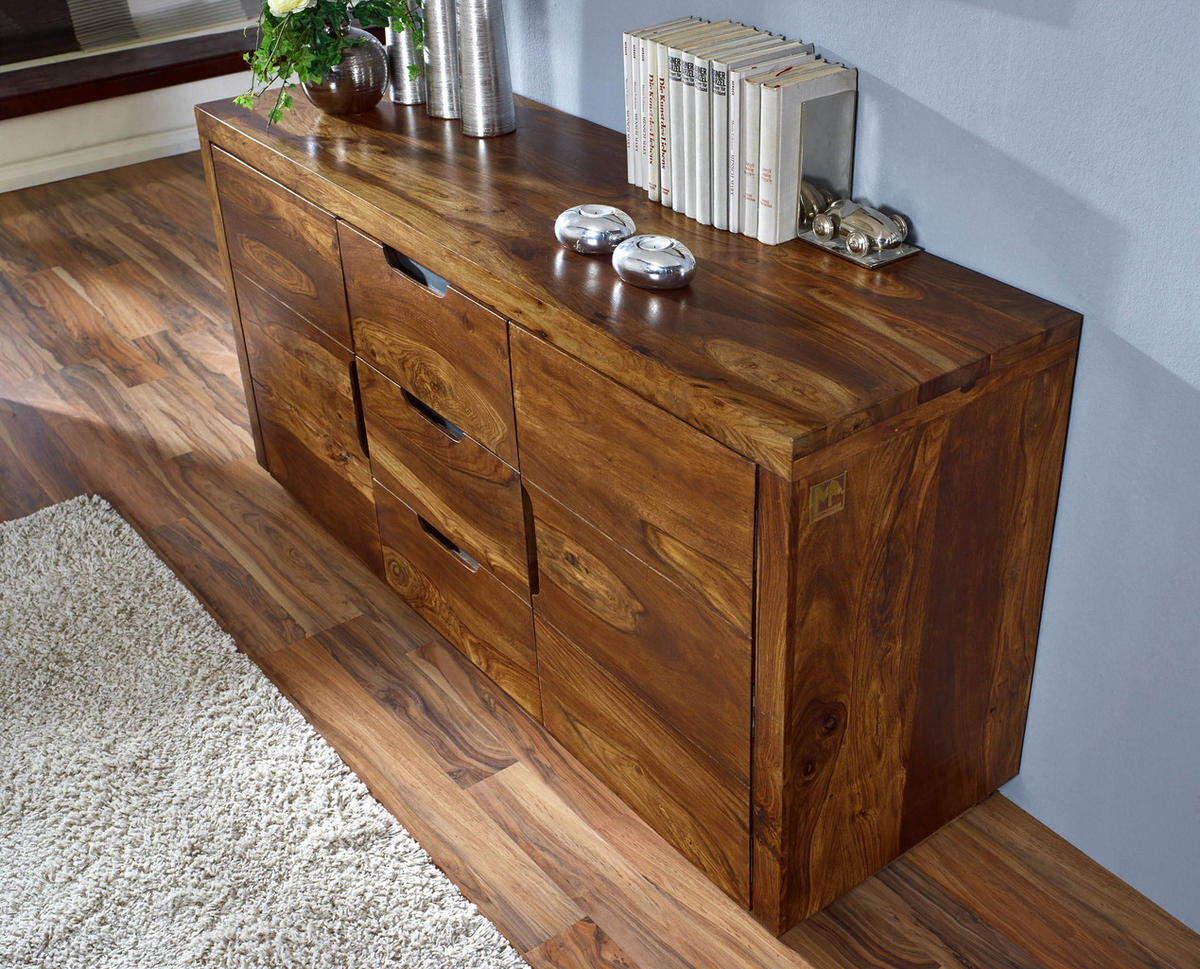 SIDEBOARD Sheesham 150x45x75 walnuss lackiert DUKE #125 - Dunkelbraun, Holzwerkstoff (150/75/45cm) - Massivmoebel24