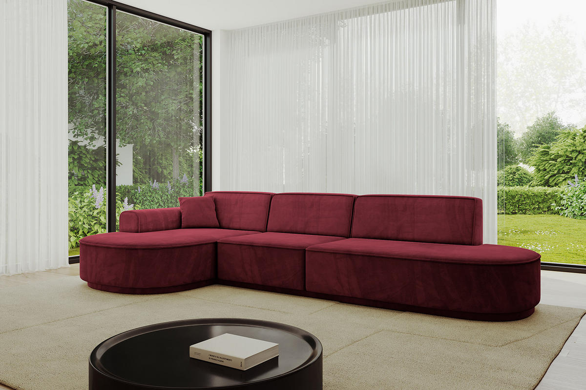 ECKSOFA Ottomane Links MARI-L2-v3 - 328x171x83 cm Bordeaux Velours - Bordeaux/Schwarz, Holzwerkstoff/Kunststoff (328/171cm) - ALTDECOR