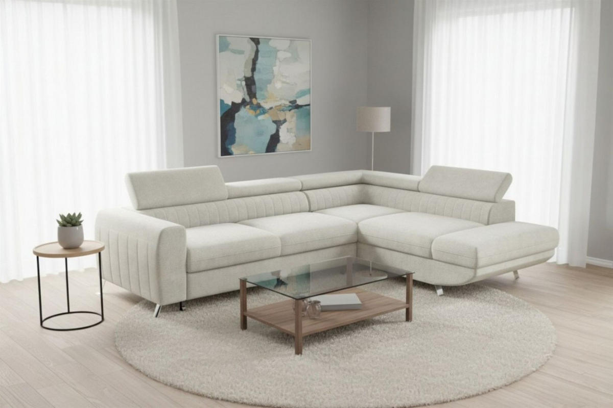 ECKSOFA Marios Mit Schlaffunktion - Creme, Holzwerkstoff/Textil (202/260cm) - Fun Möbel