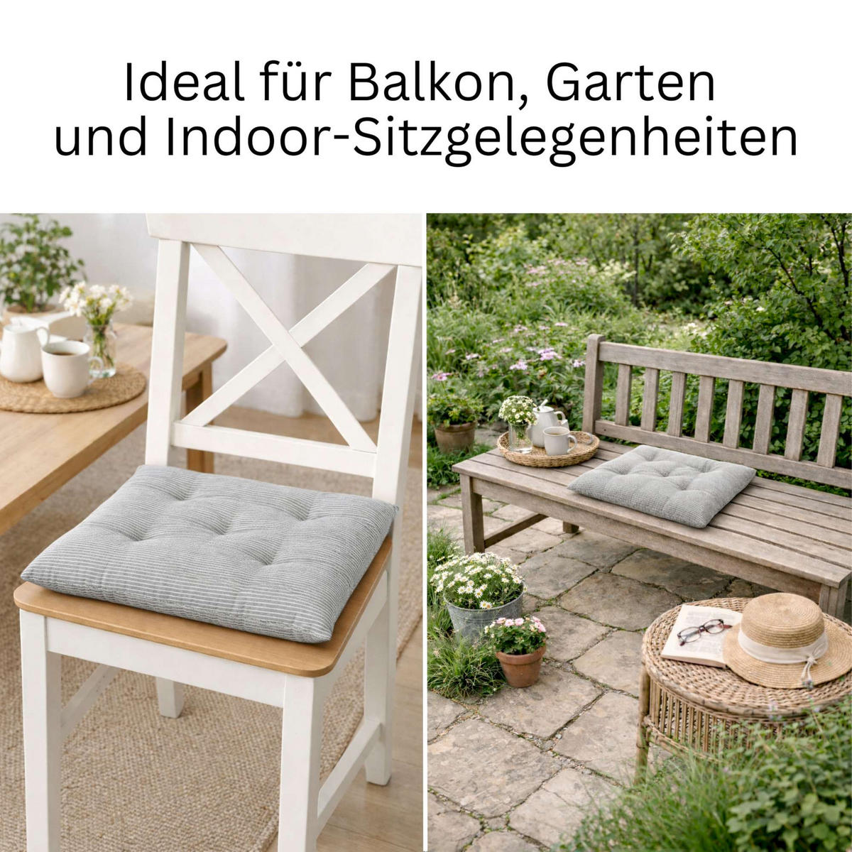 SITZKISSEN 2er Set Needlestripe grau - 40x40 cm - Grau, Textil (40/40/3cm) - Esprit