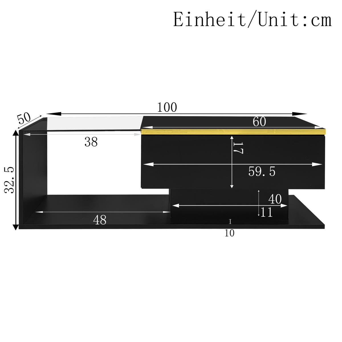 COUCHTISCH 100/50 cm Schwarz aus Spanplatte mit Glas und LED-Beleuchtung - Schwarz, Holzwerkstoff (100/50/32.5cm) - OKMYHOME