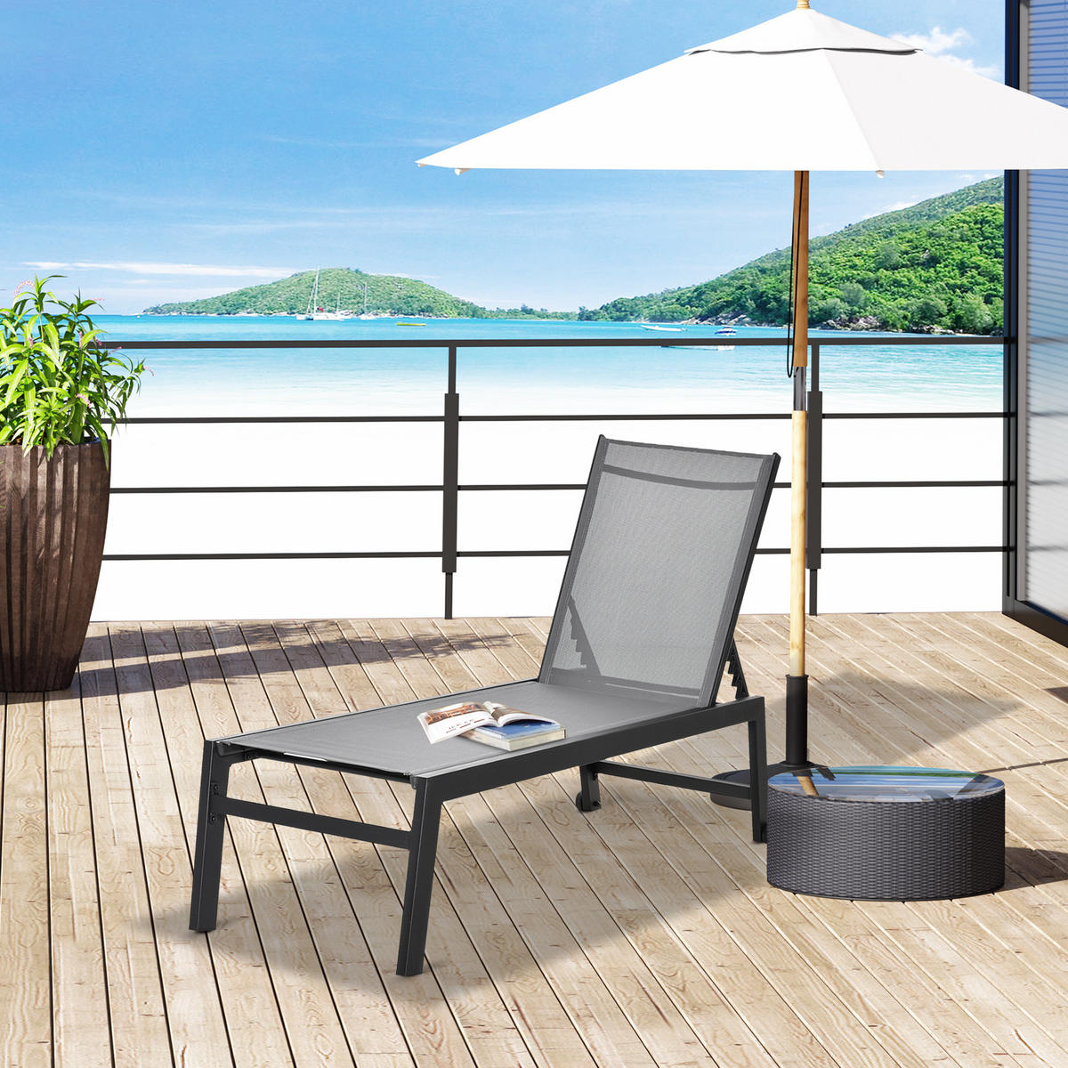 GARTENLIEGE - Grau, Kunststoff/Metall (65/102/169cm) - Outsunny