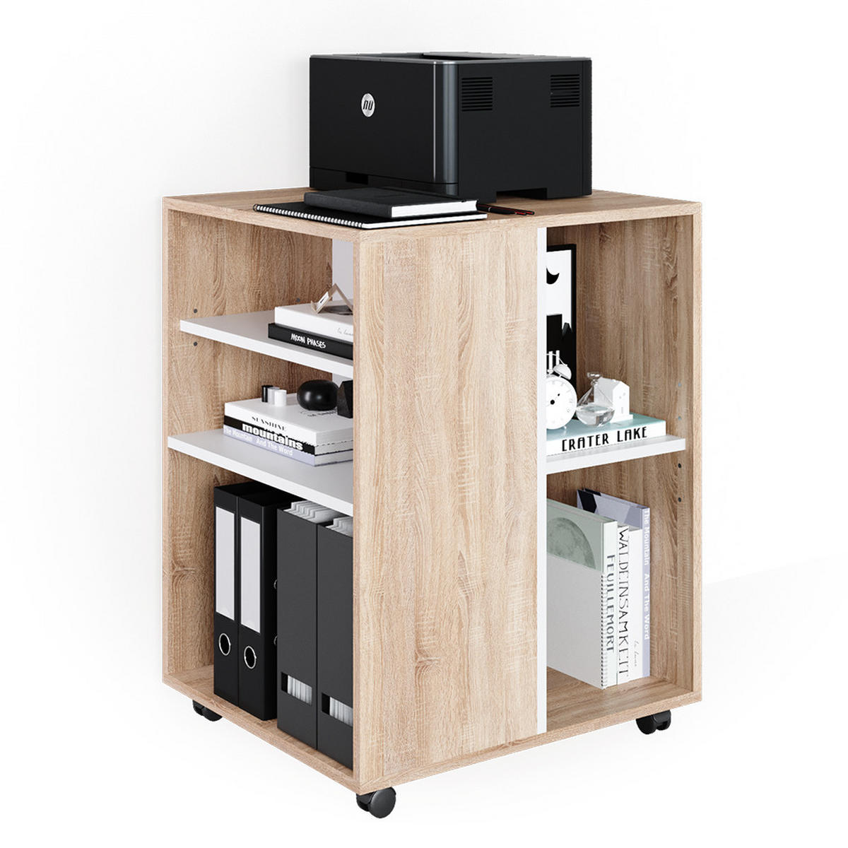 ROLLCONTAINER Sonoma 59.4 x 52.6 cm - Weiß/Sonoma Eiche, Holzwerkstoff (59.4/72/52.6cm) - Vicco