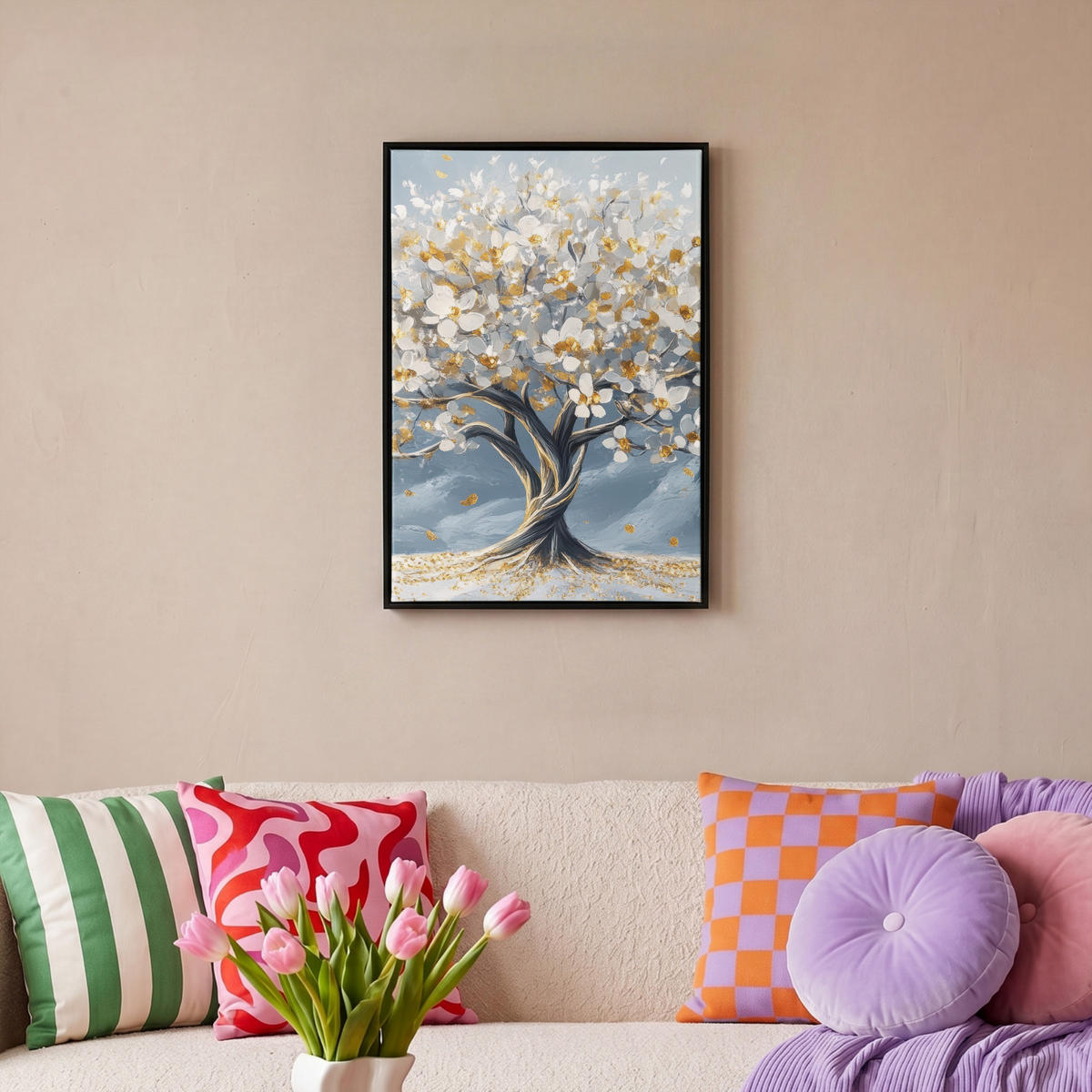 LEINWAND Bilder mit Rahmen - Baum - Winter - Baum des Lebens - Modern - Gold - 40x60 - Goldfarben, Textil (40/60cm) - MuchoWow