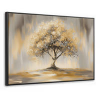 LEINWAND Bilder mit Rahmen - Gemälde - Baum - Abstrakt - Blätter - 140x90 - Beige, Textil (140/90cm) - MuchoWow