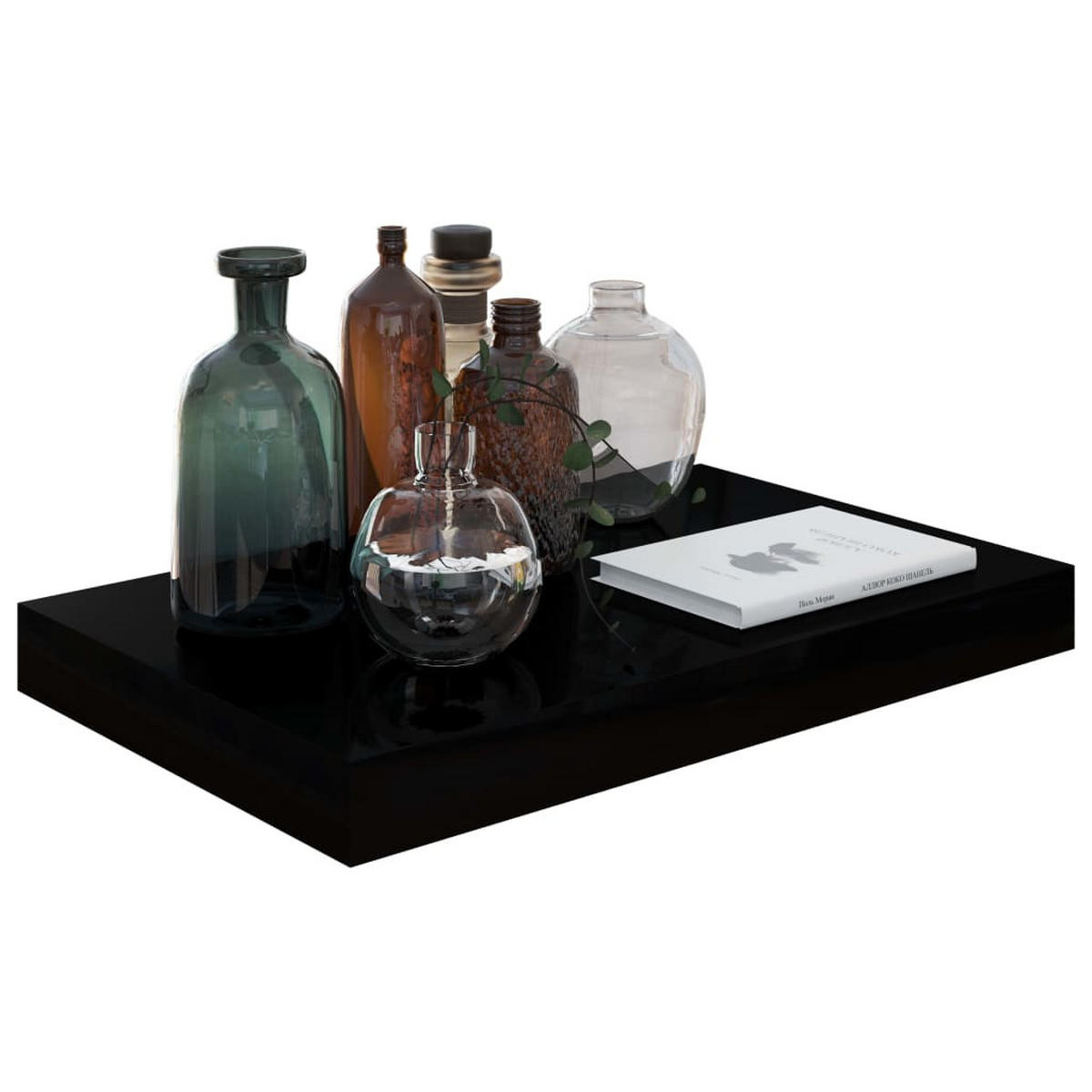 SCHWEBEREGAL Hochglanz-Schwarz 40x23x3,8 cm MDF - Schwarz, Holzwerkstoff (23/3.8/23cm) - furnicato