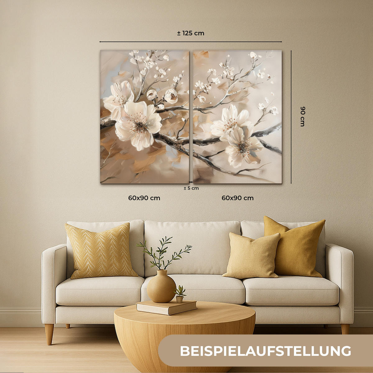 OBRAZ NA PLÁTNĚ 2dílná sada Květina - Béžová - Abstraktní - Květiny 120x90 cm - světle hnědá, textil (120/90cm) - MuchoWow