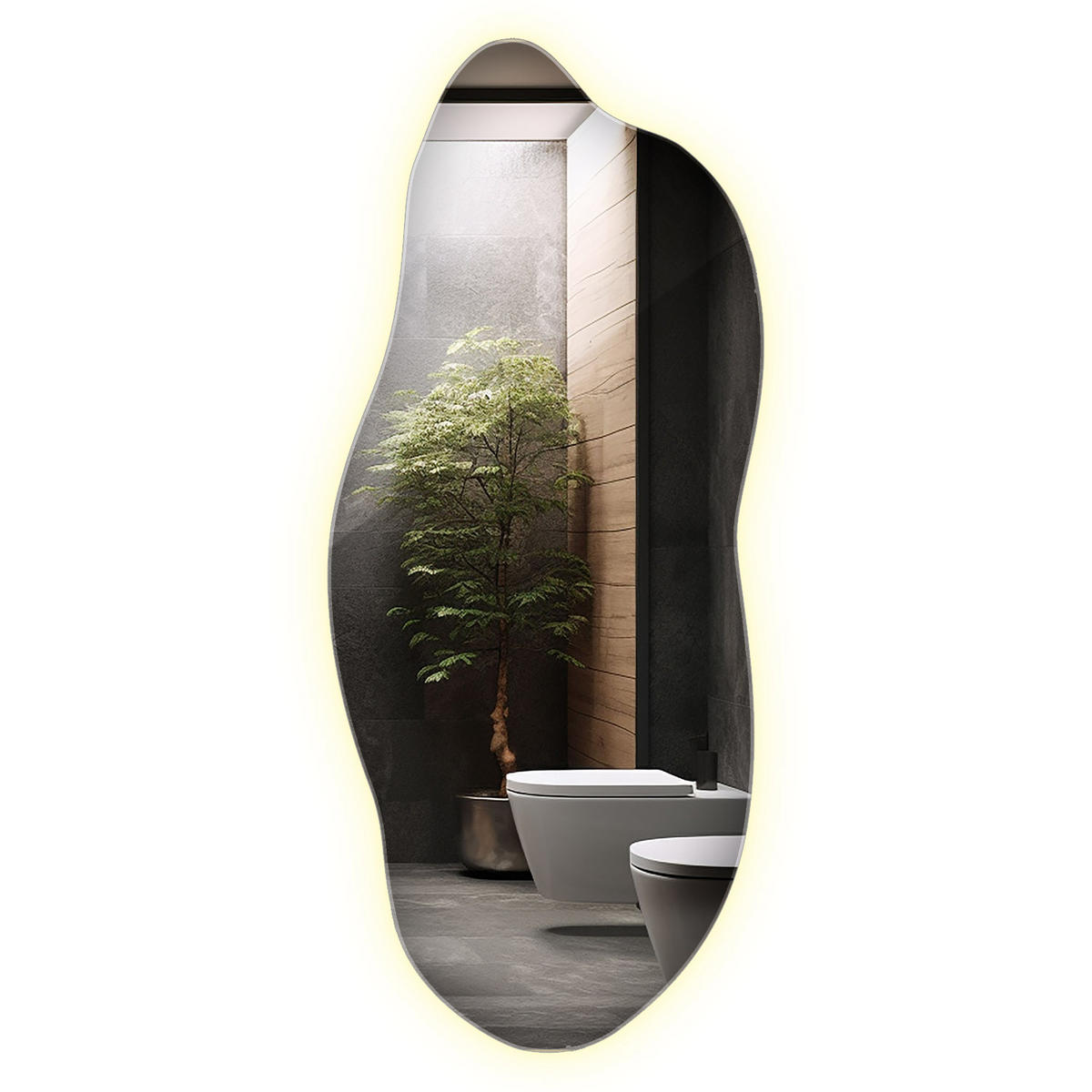 LED-SPIEGEL 40x90 cm Asymmetrisch Neutralweiß 4000K - Hellblau, Glas (40/90/0.4cm) - Wallfluent