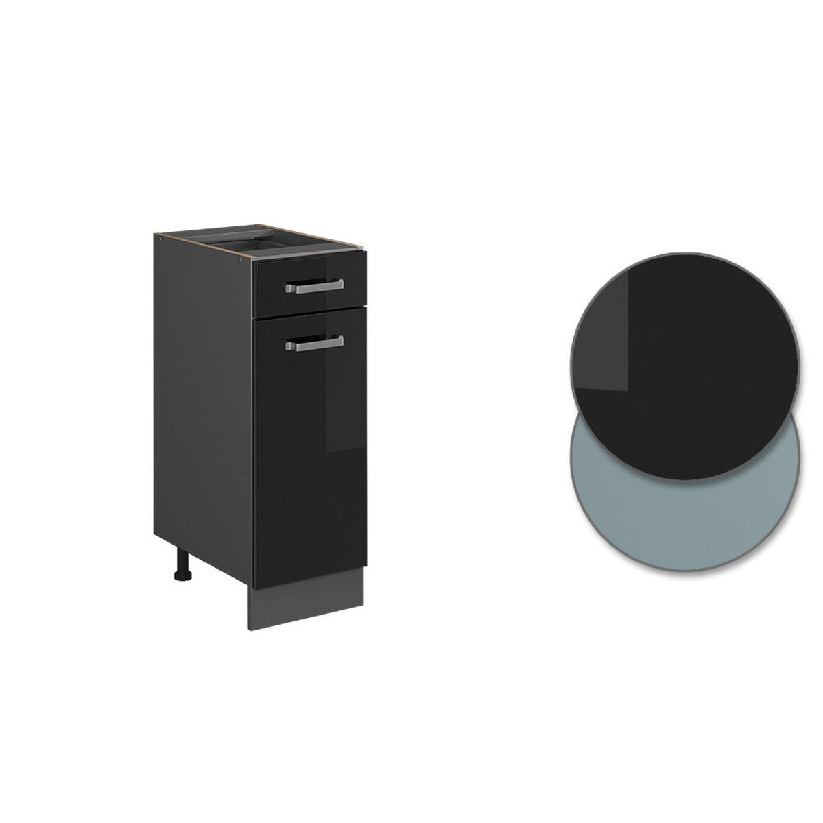 SCHUBLADENSCHRANK R-Line Schwarz Hochglanz 30 cm AP Marmor - Schwarz Hochglanz/Anthrazit, Holzwerkstoff (30/81.6/60cm) - Vicco