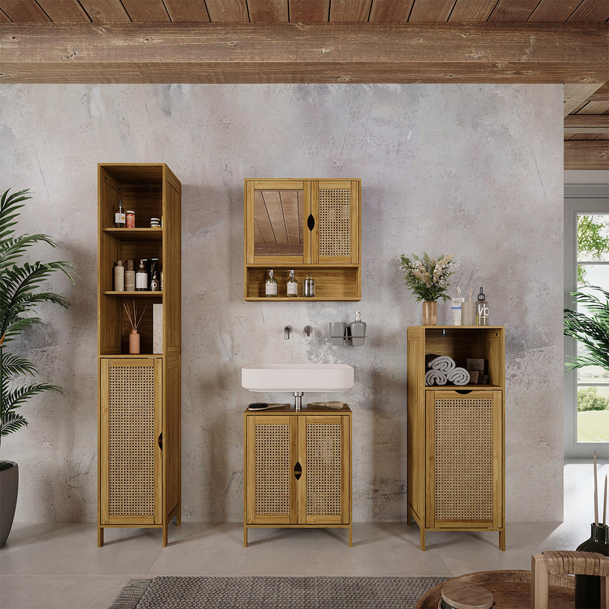 SADA KOUPELNOVÉHO NÁBYTKU Liora Bambus - zelená barva, kompozitní dřevo (48/60/29cm) - Vicco