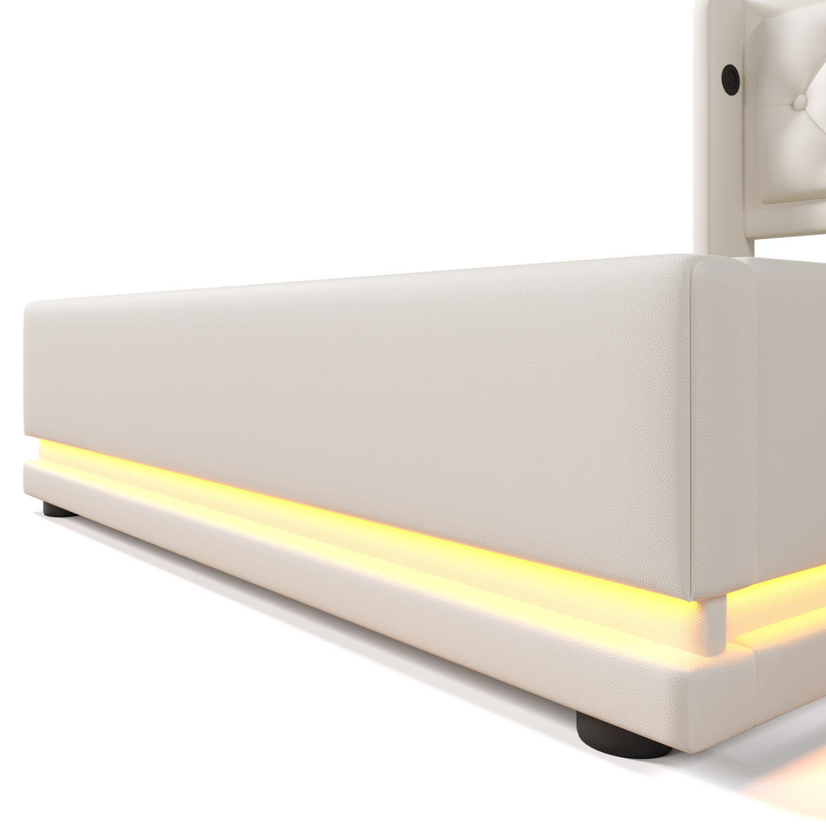 POLSTERBETT 90/200 cm Weiß aus PU mit Bettkasten, USB und LED - Weiß, Kunststoff (90/200cm) - OKMYHOME