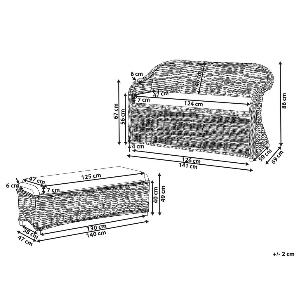 Thumbnail - Beliani Gartensofa, Natur, Weiß, Naturmaterialien, 141x86x69 cm, Loungemöbel, Gartensofas