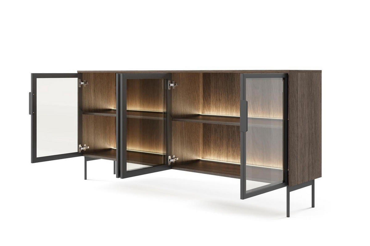 KOMMODE Ilumi Eiche Dunin, Viertürig - Eichefarben/Schwarz, Holzwerkstoff/Metall (181/83/39cm) - Bettso