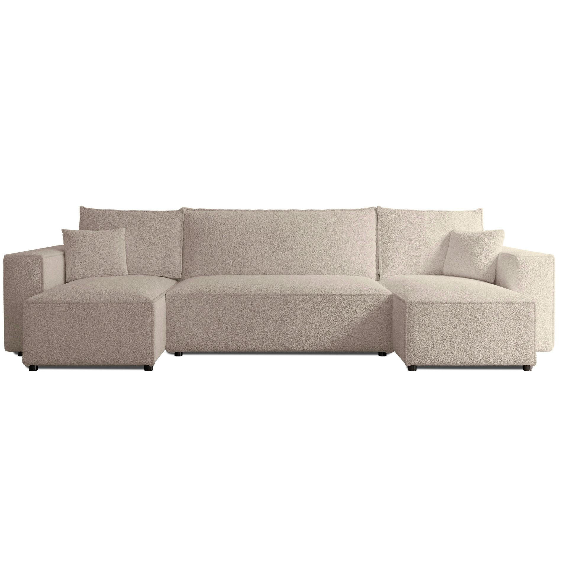 WOHNLANDSCHAFT Scarlo Hellbeige Bouclé-Bezug - Ecru/Schwarz, Kunststoff/Textil (312/83/145cm) - Selsey