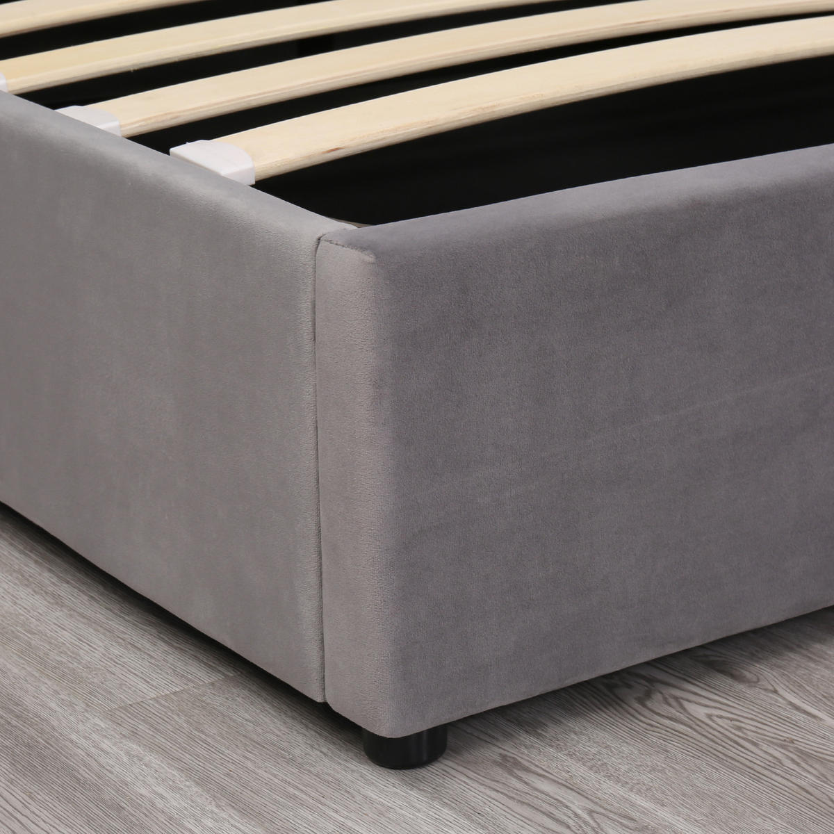 POLSTERBETT aus Samt 140x200 cm in Grau mit Bettkasten & Lattenrost - Grau, Textil (140/200cm) - Modfu