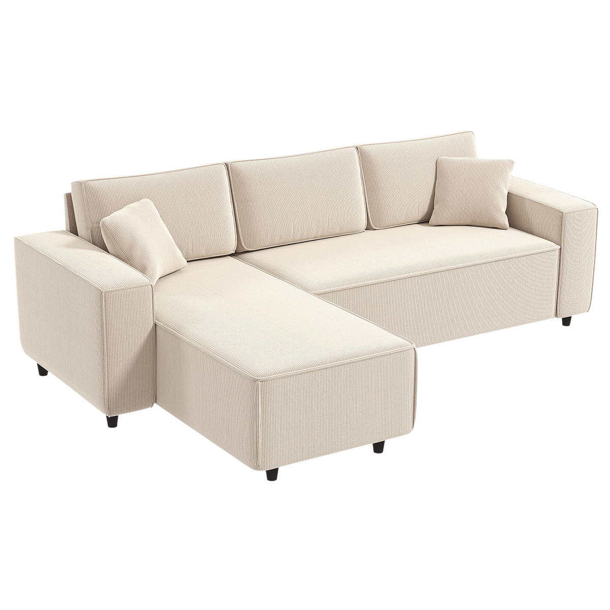 SOFA, 3-Sitzer, Samtoptik, Halbinsel, cremeweiß, 241x153x83cm - Multicolor, Holzwerkstoff (241/83/153cm) - FORIOUS