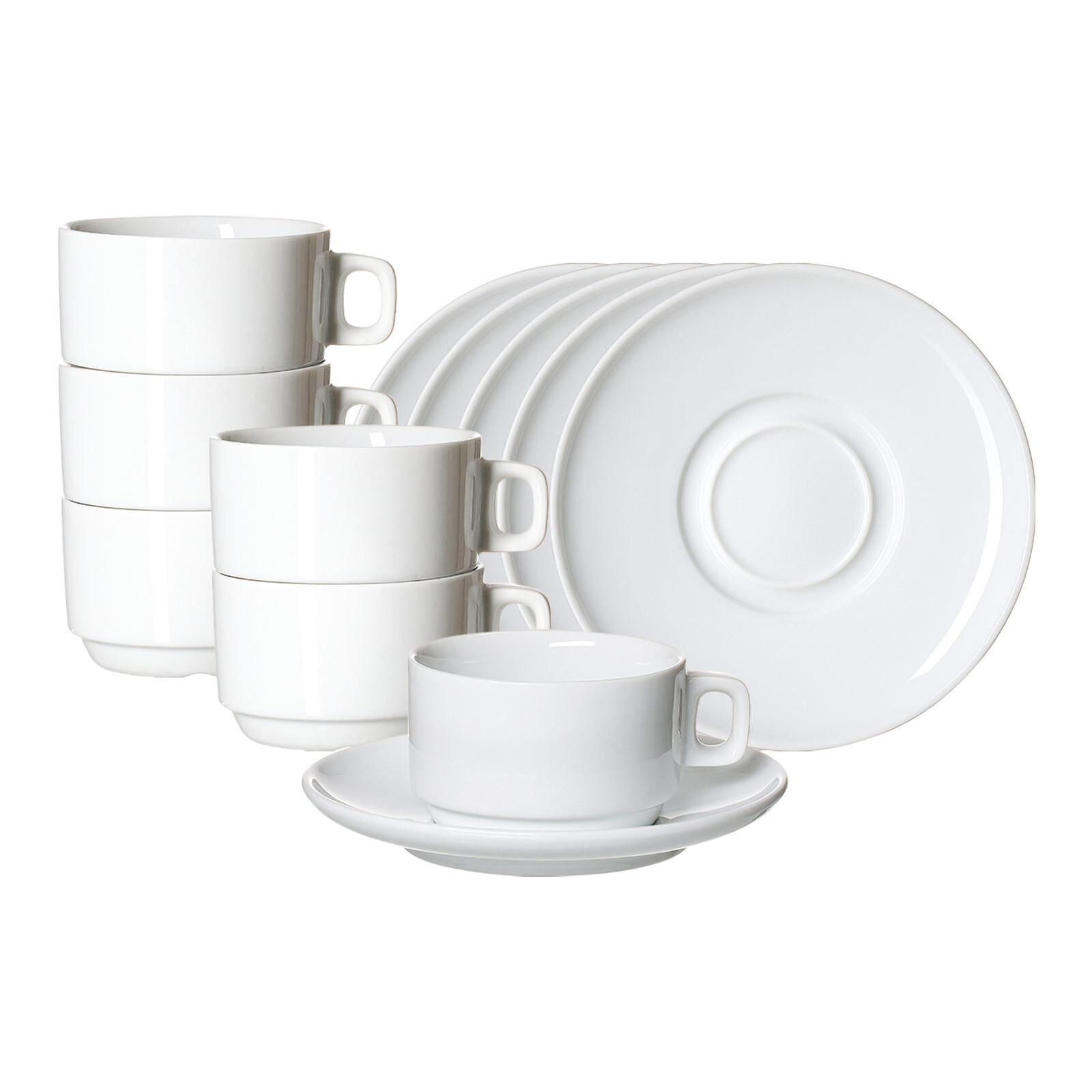 KAFFEETASSEN MIT UNTERTASSEN Bianco weiß 190 ml 6er Set - Weiß, Keramik (15.5/7.5/15.5cm) - Ritzenhoff Breker