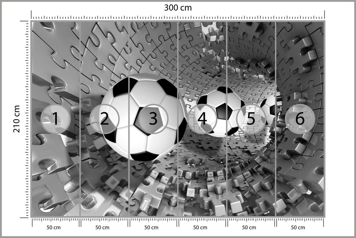 FOTOTAPETE für Wohnzimmer Fußball Puzzle Sport Abstraktion 300x210 - Schwarz/Weiß, Papier (300/210cm) - Muralo