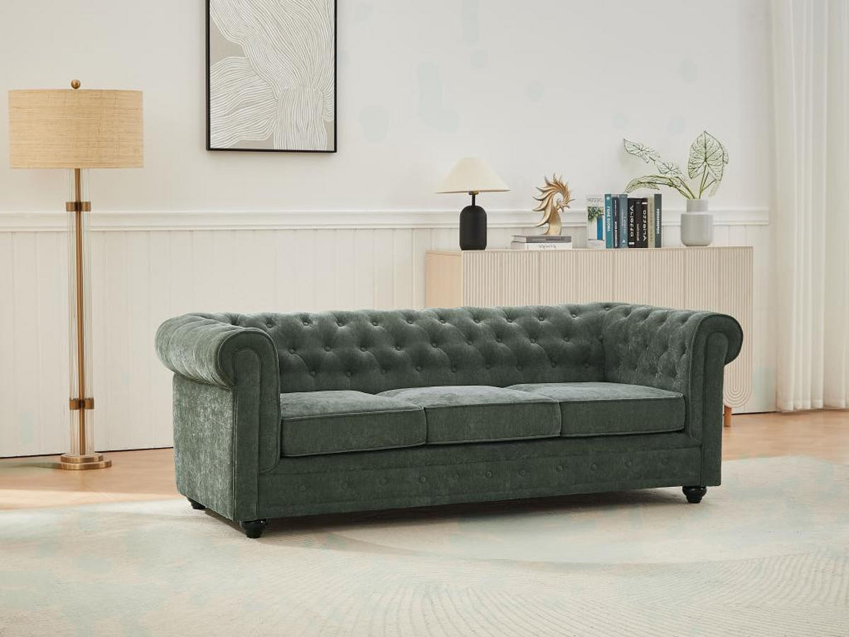 3-SITZER-SOFA - Stoff - Grün - CHESTERFIELD - Grün, Textil (88/72/205cm) - Vente-Unique