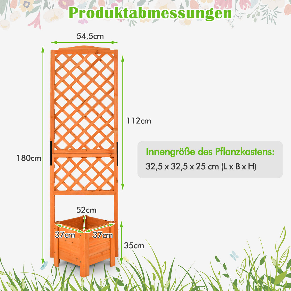 BLUMENKASTEN mit Rankgitter Orange - Orange, Holz (52/180/55cm) - COSTWAY