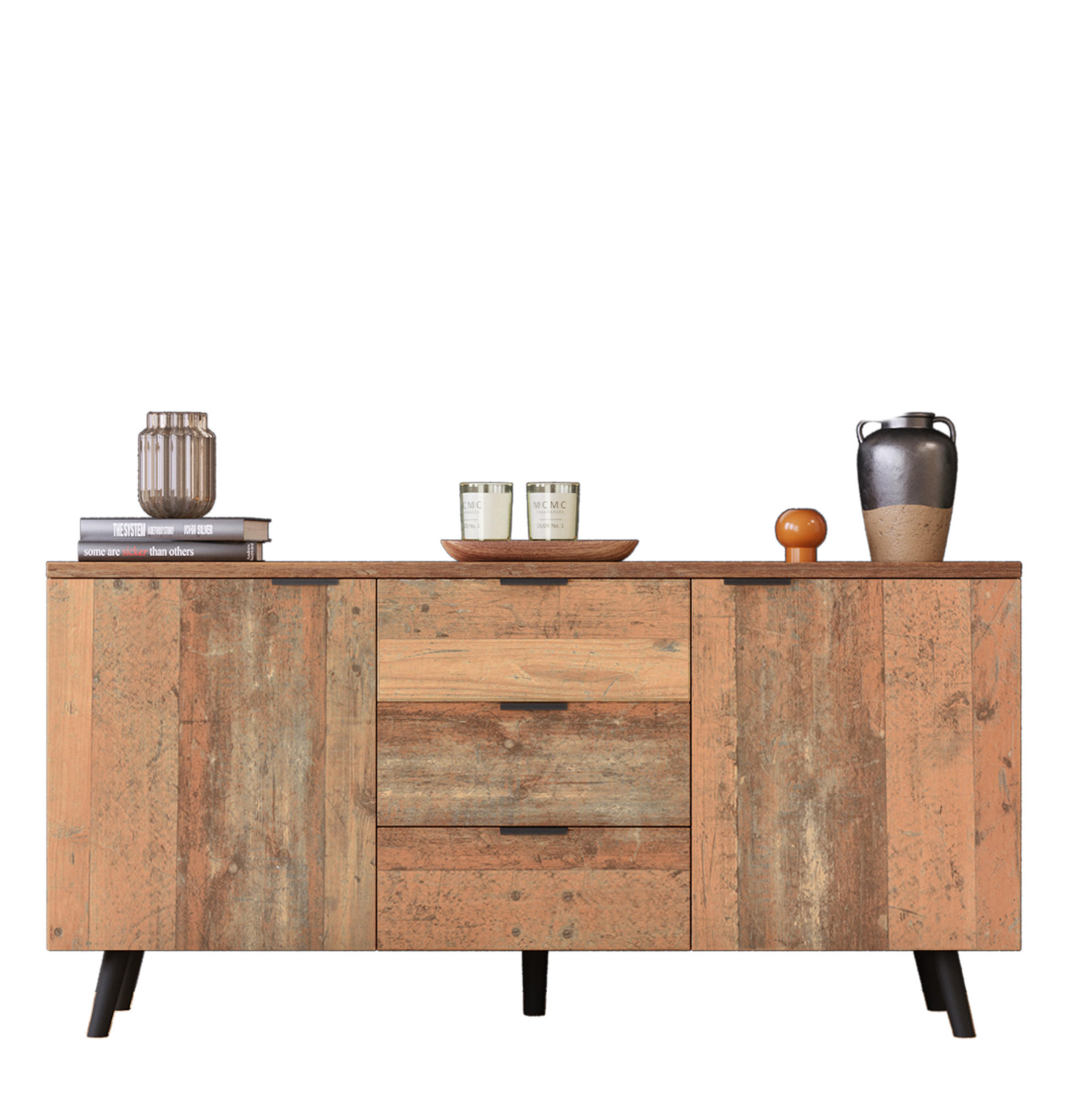 SIDEBOARD 140/35/70 cm in Antikbraun mit 3 Schubladen und verstellbaren Einlegeböden - Dunkelbraun, Holzwerkstoff (140/70/35cm) - Flora Grace