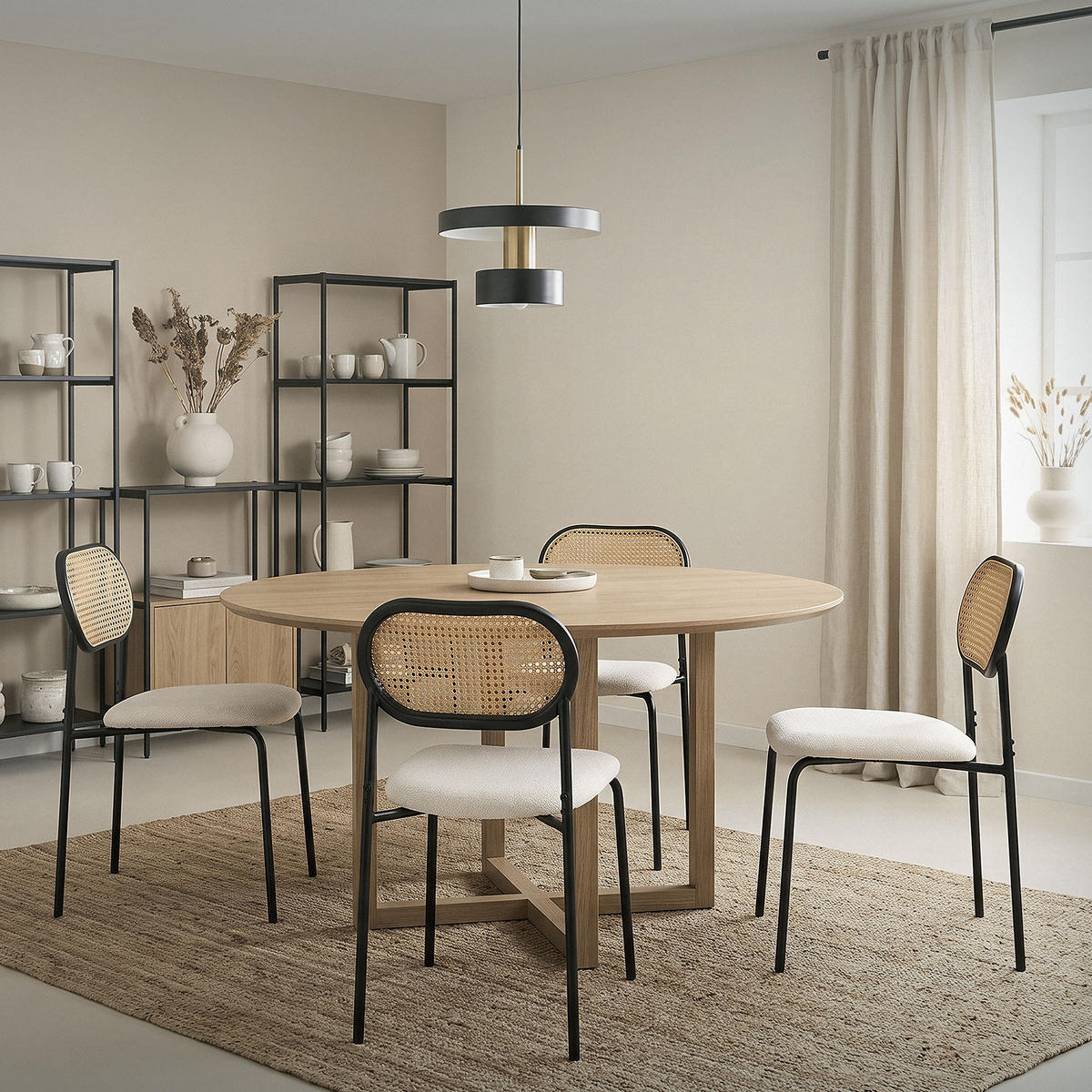 JÍDELNÍ ŽIDLE, SADA 2 KS, béžový ratan - černá/béžová, kov (47/80.5/46cm) - ML-DESIGN