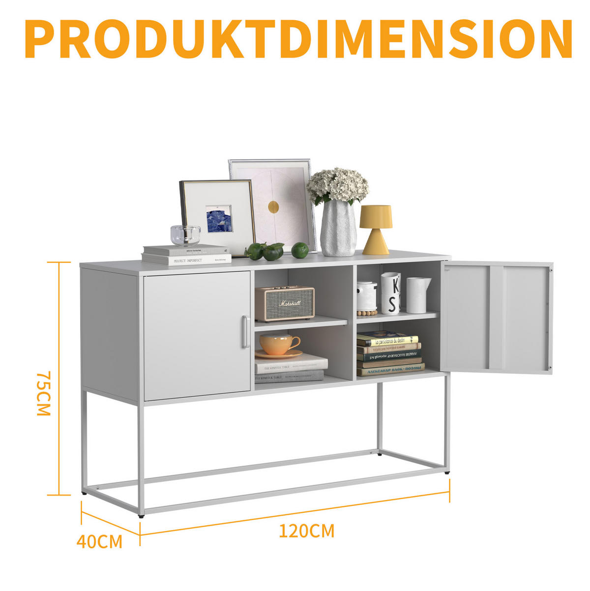 SIDEBOARD 120/40/75 cm in Weiß aus Metall mit 6 Fächern - Weiß, Metall (120/75/40cm) - BEAOK