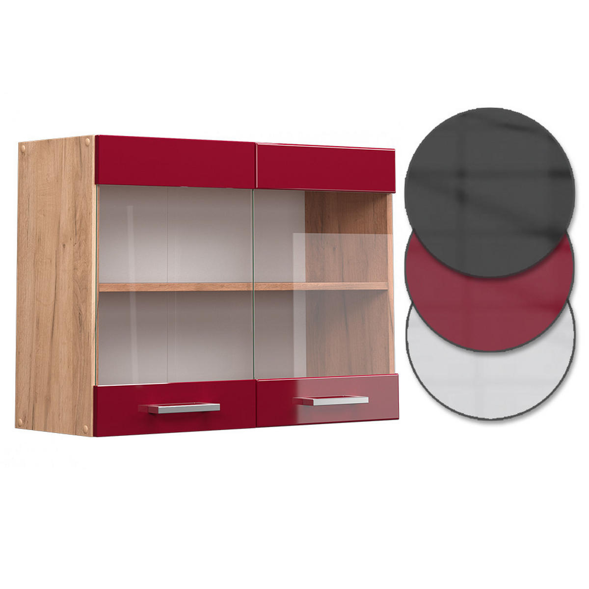KÜCHENGLASSCHRANK R-Line Rot Hochglanz 80 cm - Honigeiche/Eiche Wotan, Holzwerkstoff (80/60/31cm) - Vicco