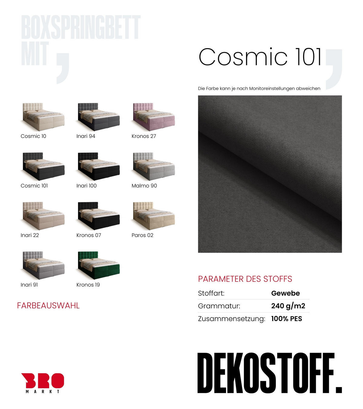 BOXBETT Detroit mit Topper 140/200 Anthrazit - Anthrazit, Holzwerkstoff/Textil (140/200cm) - Bromarkt