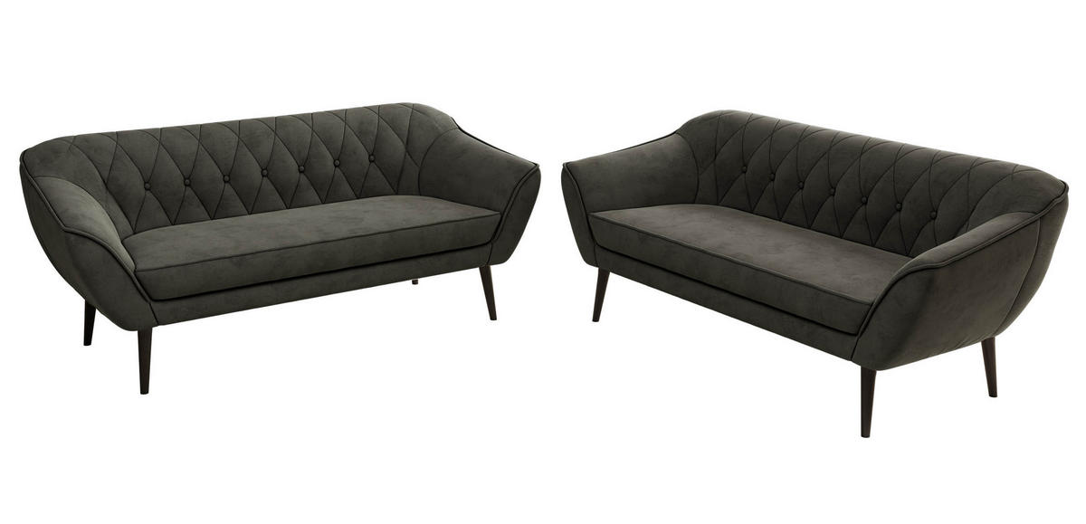 SEDACÍ SOUPRAVA 3+3 PIRS - Tmavě šedá Samet - Černé nohy - černá/tmavě šedá, kompozitní dřevo/textil (180/75/74cm) - MKS