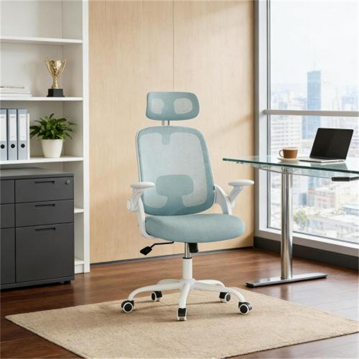 DREHSTUHL Ergonomisch Blau, Metall & Mesh, drehbar & rollbar, 63,5 x 47 x 117,5 cm - Blau, Metall (63.5/117.5/47cm) - Albatros