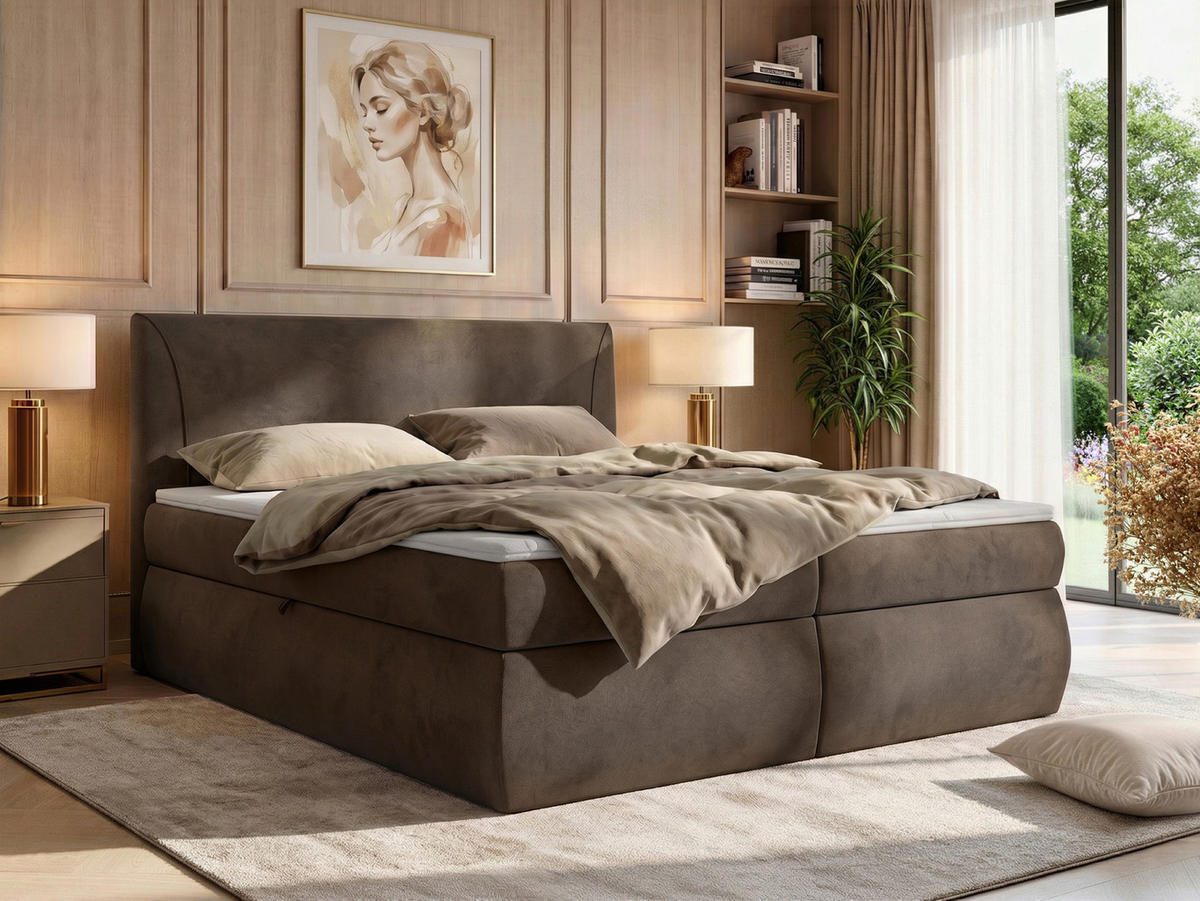 POSTEL BOXSPRING TARENZA 160/200 - Hnědá Samet - Topper T25 - H4 - černá/hnědá, textil/plast (160/200cm) - MKS