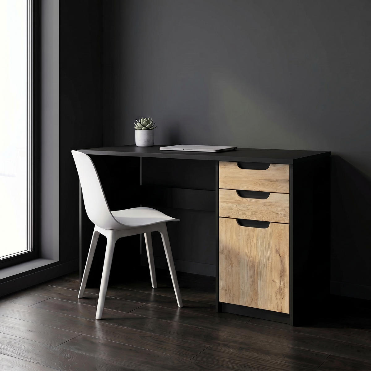 SCHREIBTISCH Logan Fronten in Eiche Natur - Eichefarben, Holzwerkstoff (60/129/76cm) - Vladon