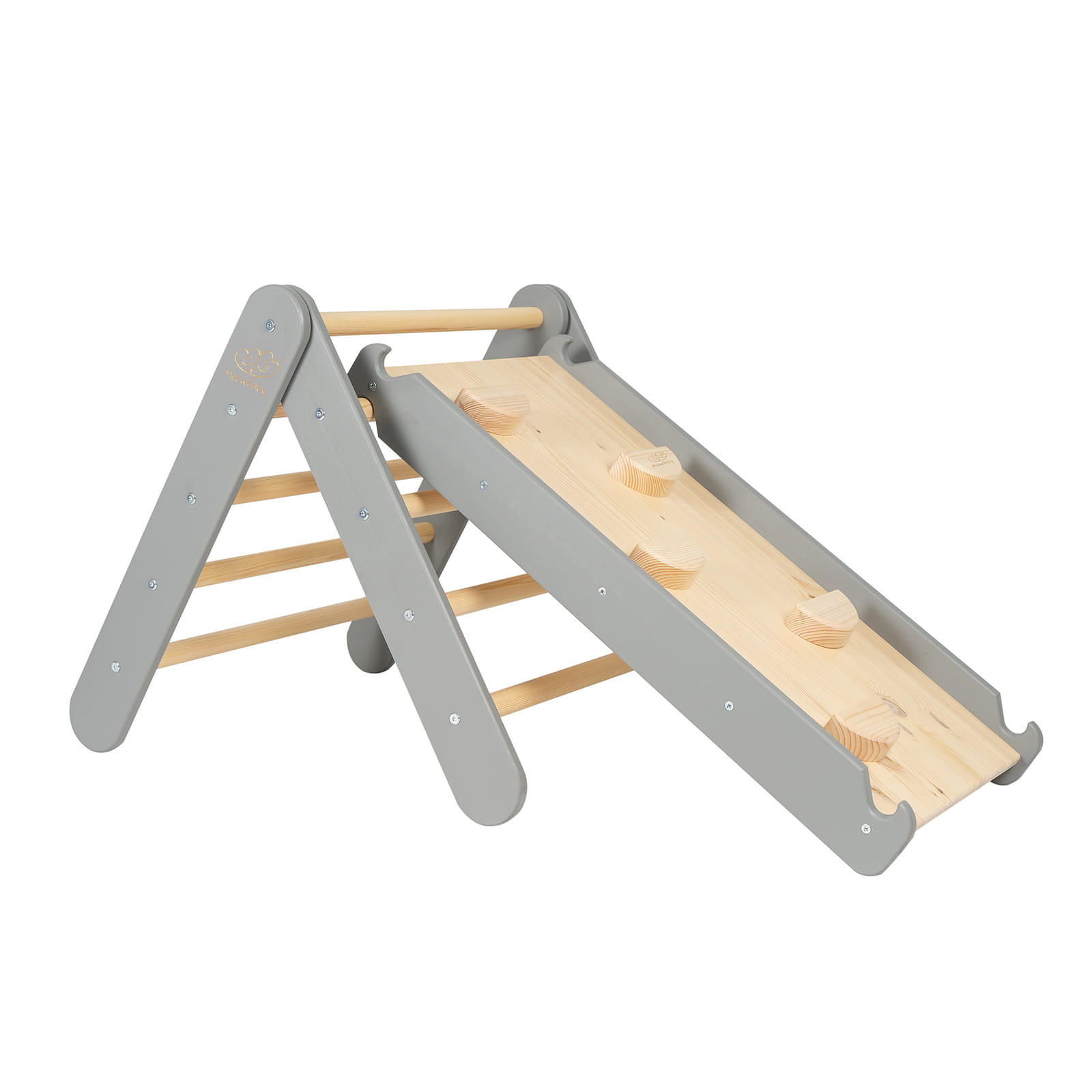 KLETTERDREIECK mit Rutsche, Montessori, Grau - Grau, Holz (59.5/59/60cm) - MeowBaby