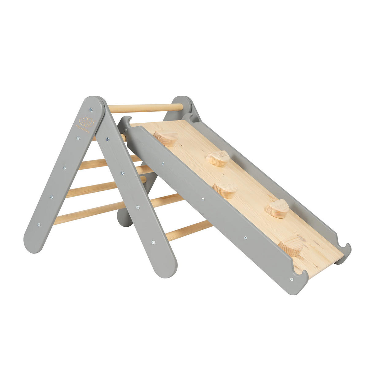 KLETTERDREIECK mit Rutsche, Montessori, Grau - Grau, Holz (59.5/59/60cm) - MeowBaby