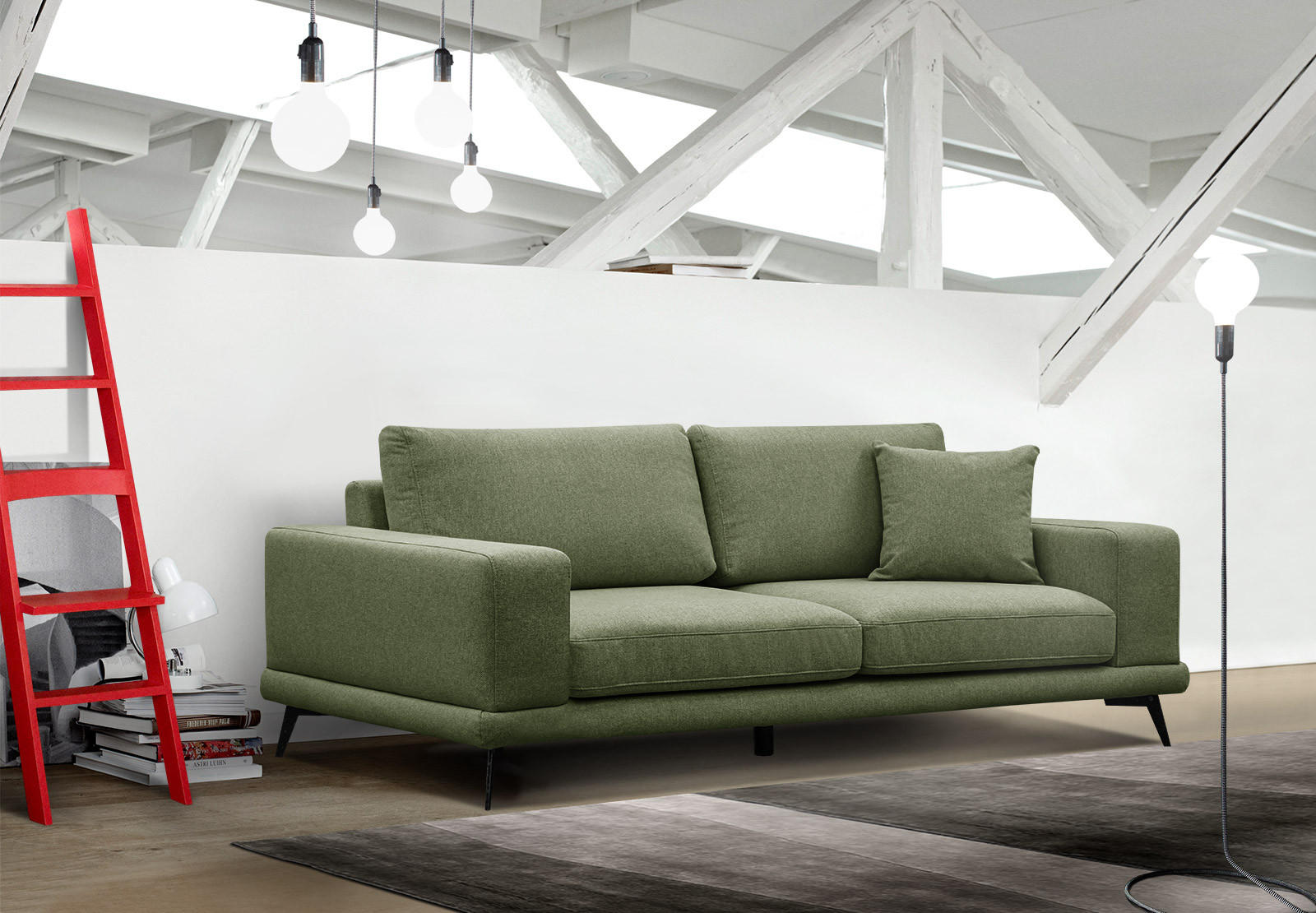 SOFA MEDIOLANE 3-Sitzer, olivgrün - Olivgrün, Holzwerkstoff/Textil (233/87/96cm) - Courtois Laville
